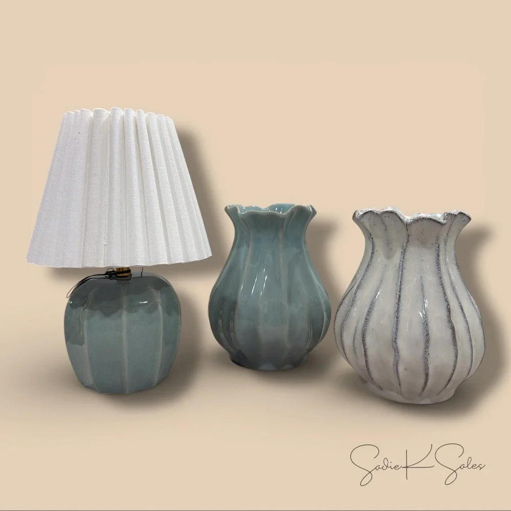 Ceramic Lamp with Scallop Shade Blue/Ivory - Hearth & Hand Magnolia